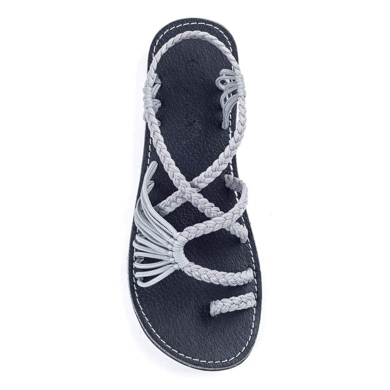 Plaka Palm Leaf Flat Summer Sandals for Women | Perfect for the Beach Walking & Dressy Occasions | Urban Gray | Size 7 - Image 1